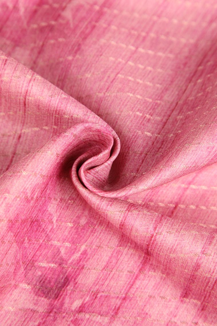 Rose Pink Semi Tussar Silk Gold Zari with Floral Patterns view 4