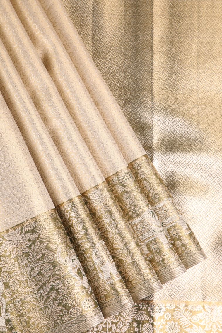 Vanilla Custard Yellow Apoorva Silk Sarees with Gold Zari Geometric Shapes view 1