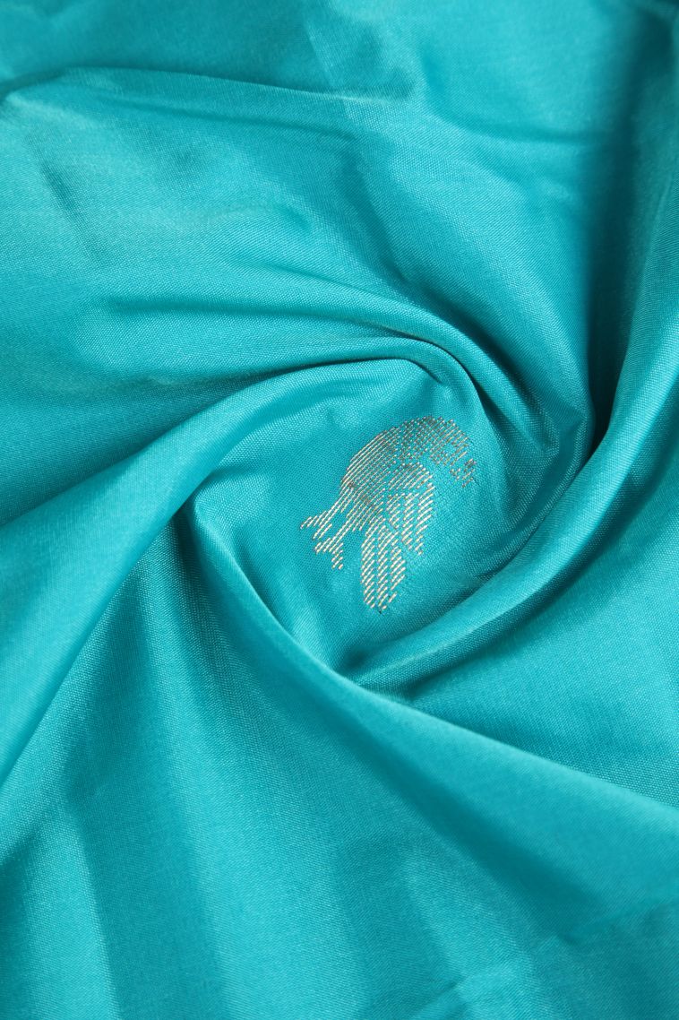 Sky Blue Arani Silk Sarees Silver Zari with Birds Mottif view 4