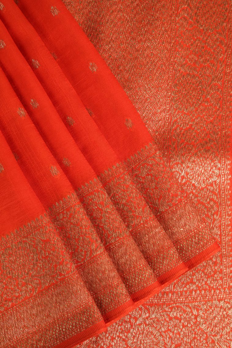 Rose Red Banaras Sarees Antic Zari with Floral Puttas view 1