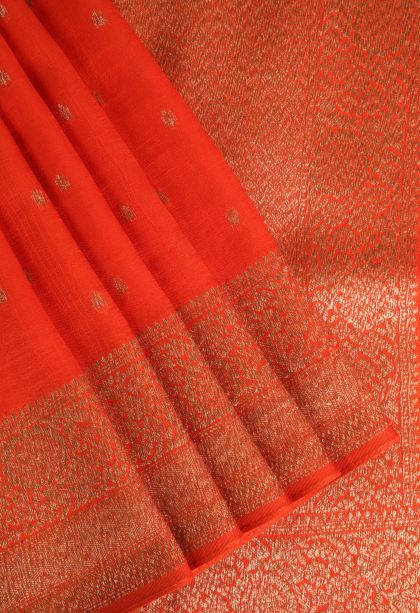 Rose Red Banaras Sarees Antic Zari with Floral Puttas