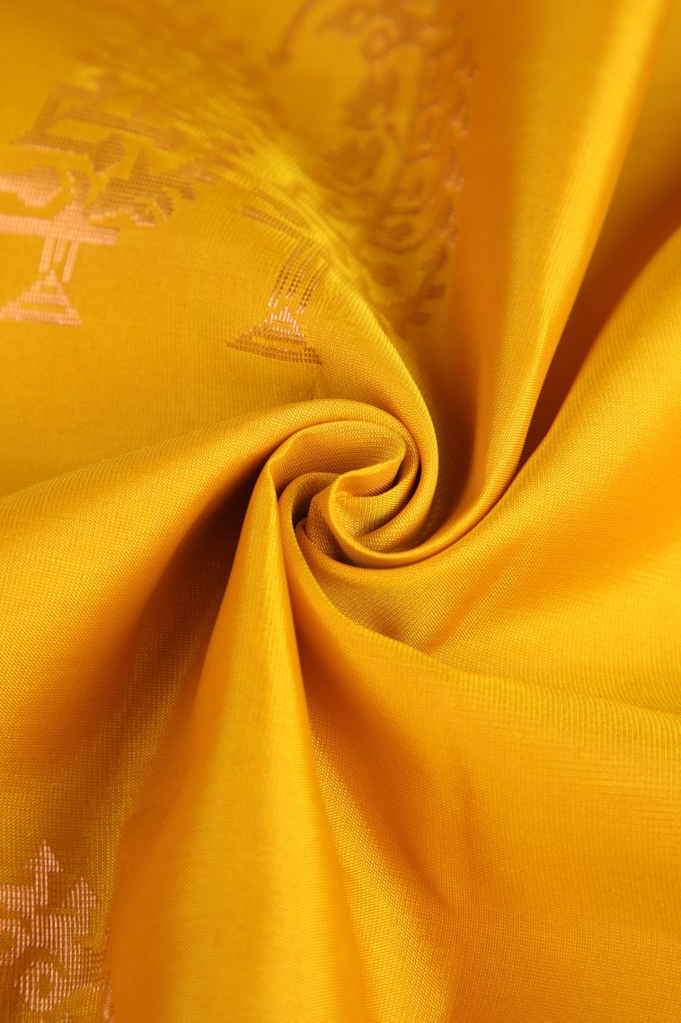 Briht Yellow Soft Silk Saree with Copper Zari Manga view 4