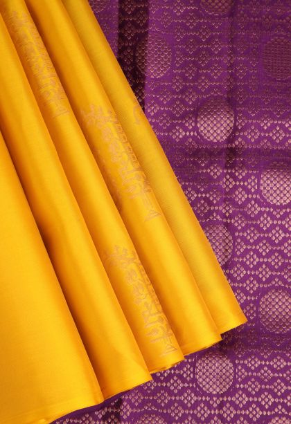 Briht Yellow Soft Silk Saree with Copper Zari Manga
