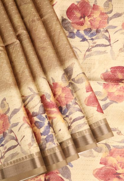 Sandcastle Yellow Semi Tussar Silk Gold Zari with Zari Puttas