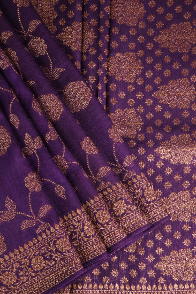 Viola Purple Banaras Sarees Antic Zari with Floral Patterns