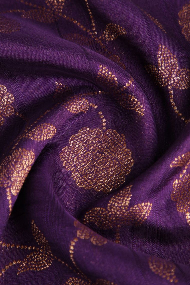 Viola Purple Banaras Sarees Antic Zari with Floral Patterns view 4