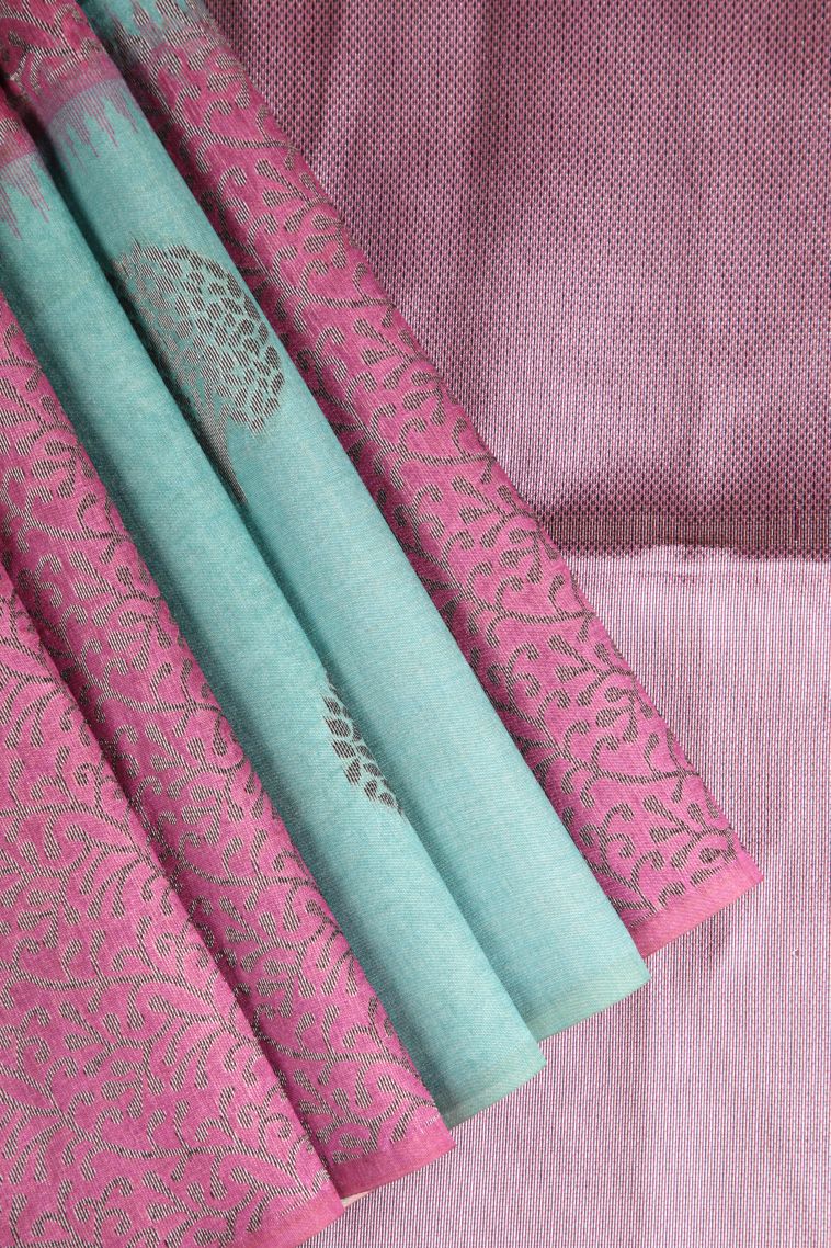 Ballet Pink Semi Tussar Silk with Antic Zari Tree Mottif view 1