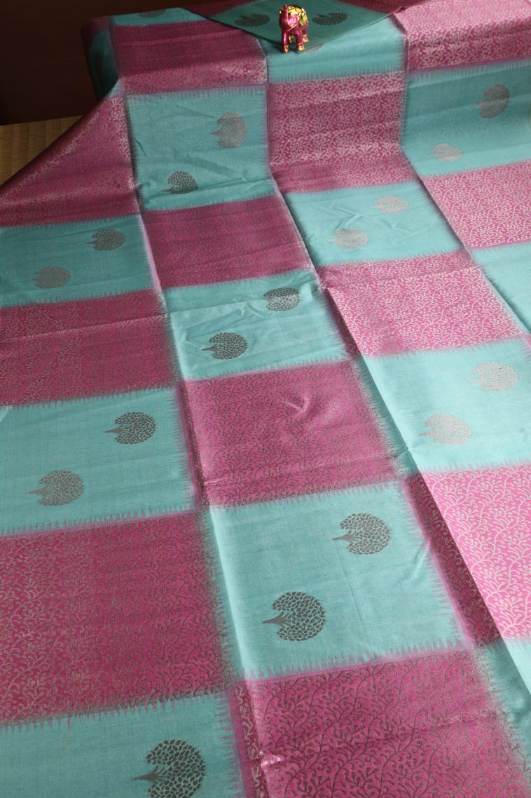 Ballet Pink Semi Tussar Silk with Antic Zari Tree Mottif view 2