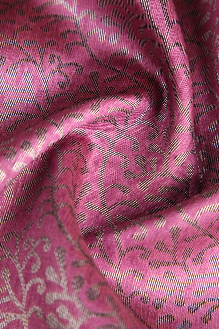 Ballet Pink Semi Tussar Silk with Antic Zari Tree Mottif view 4