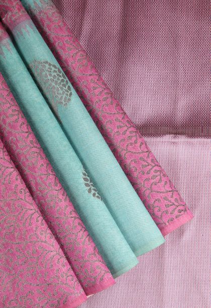 Ballet Pink Semi Tussar Silk with Antic Zari Tree Mottif