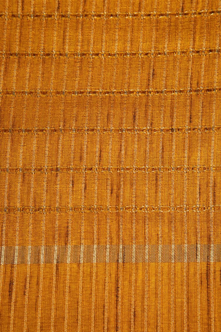 Merigold Orange Semi Tussar Silk Gold Zari with Stripes view 3