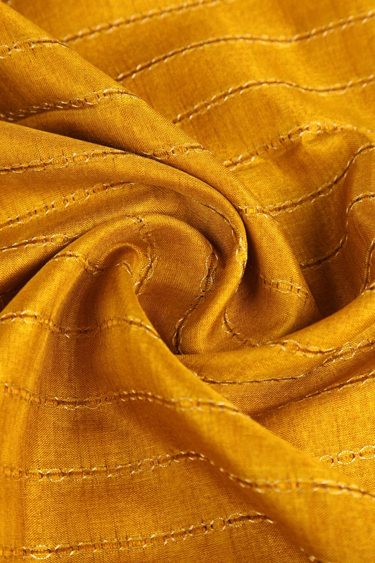 Merigold Orange Semi Tussar Silk Gold Zari with Stripes view 4