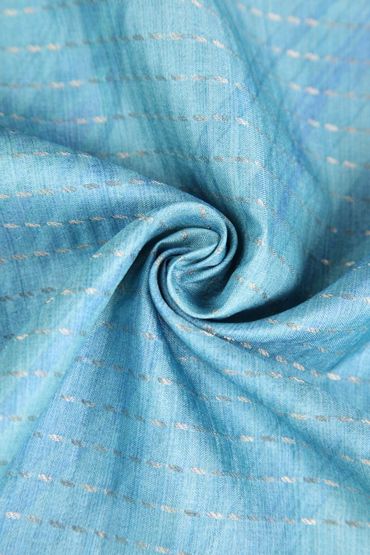 Sky Blue Semi Tussar Silk Gold Zari with Zari Puttas view 4