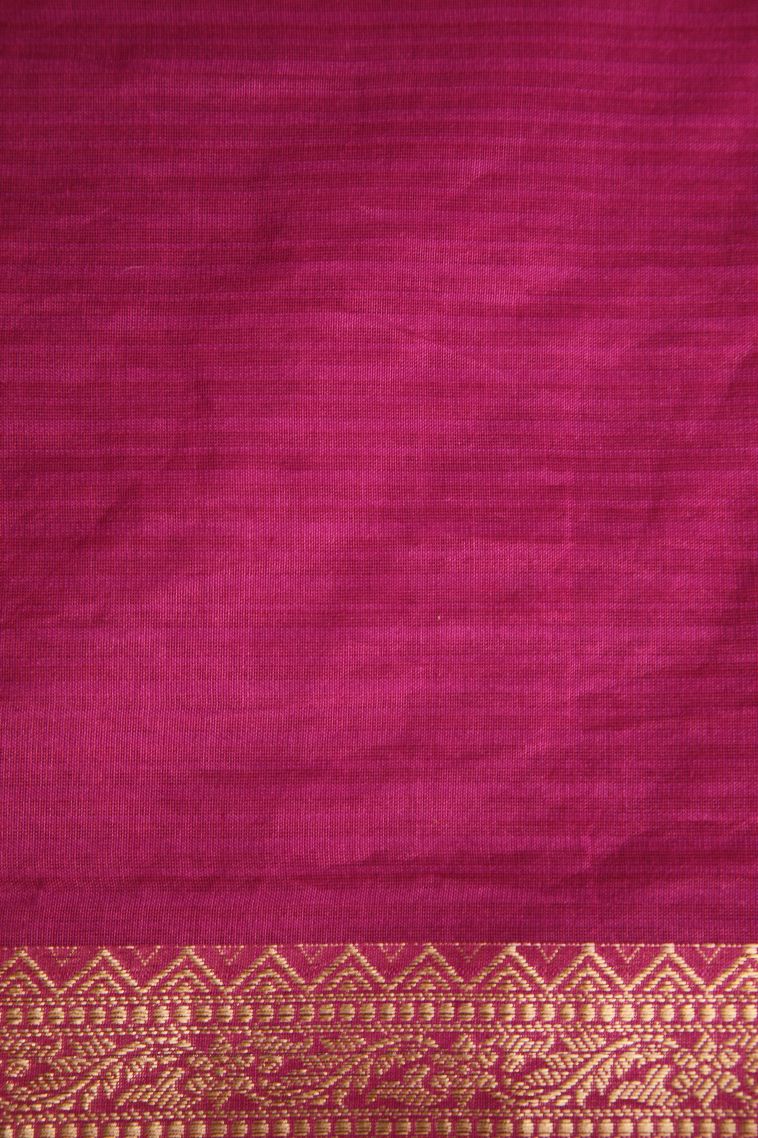 Magenta Pink Manipuri Cotton Sarees Gold Zari with Floral Puttas view 3