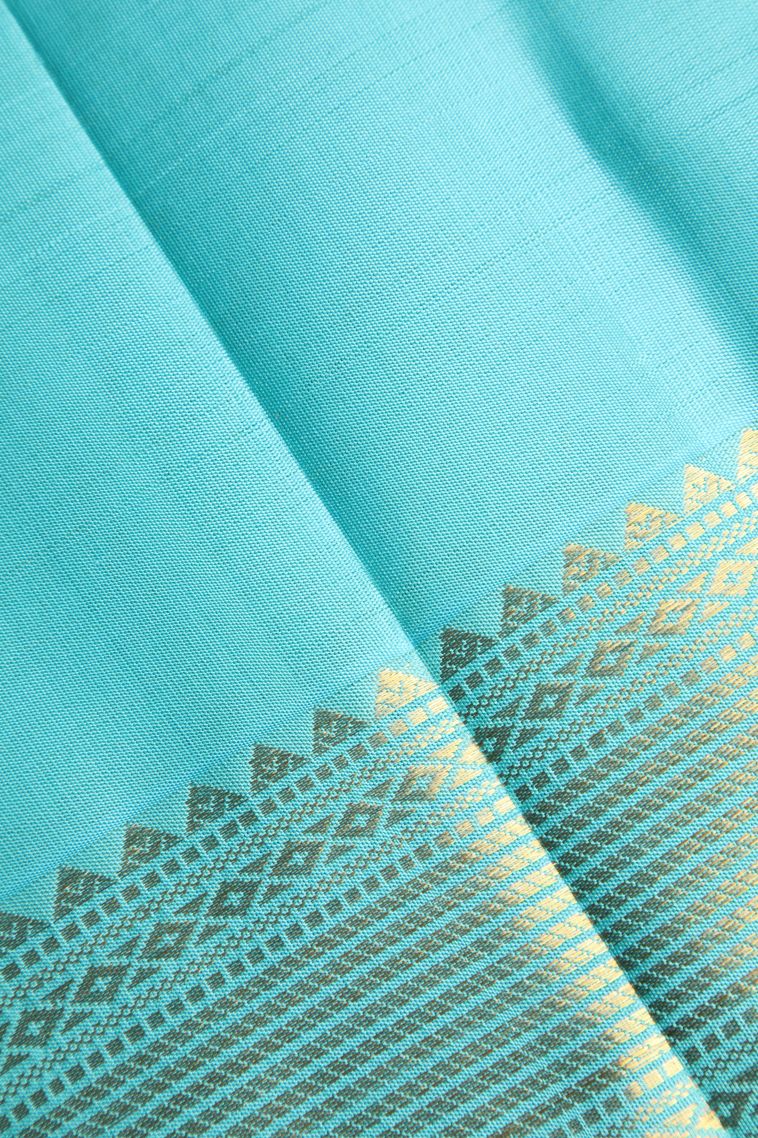 Arctic Blue Kanchipuram Silk Sarees with Gold Zari Peacock And Rudhractam view 3