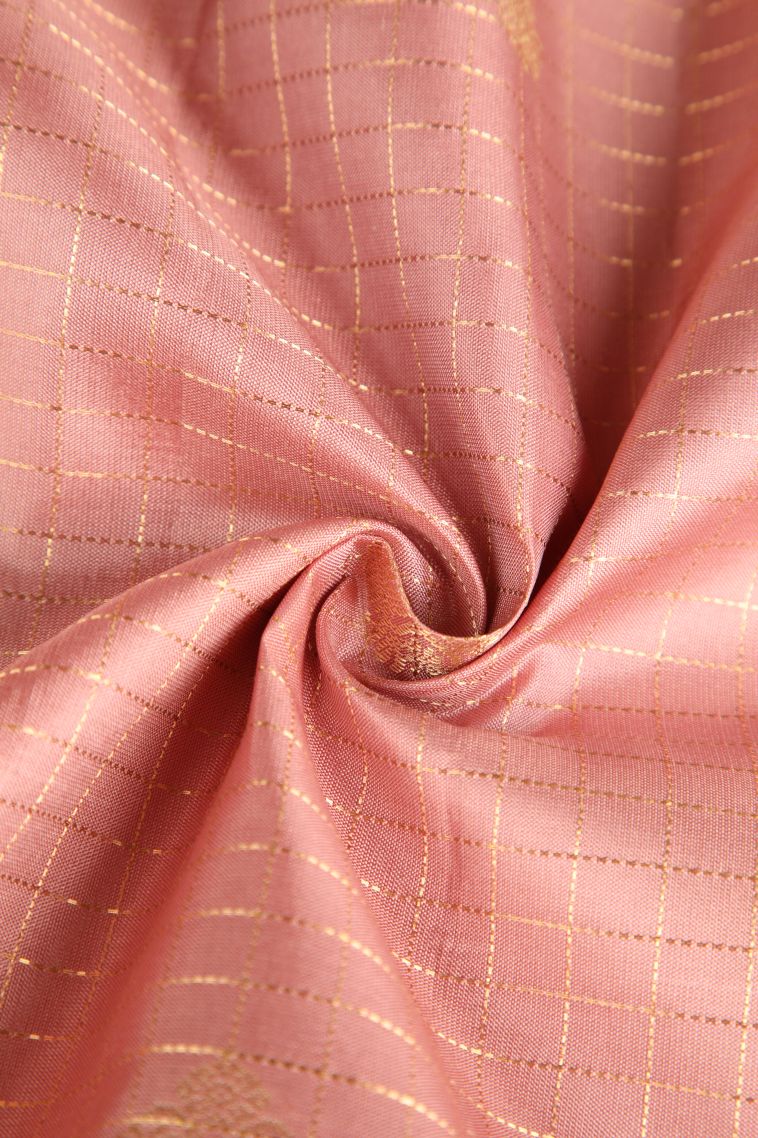 Salmon Pink Soft Silk Saree with Gold Zari Floral Puttas view 4