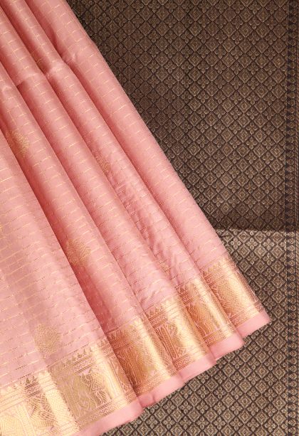 Salmon Pink Soft Silk Saree with Gold Zari Floral Puttas