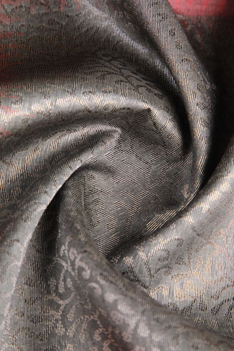 Gray Black Semi Tussar Silk with Antic Zari Tree Mottif view 4