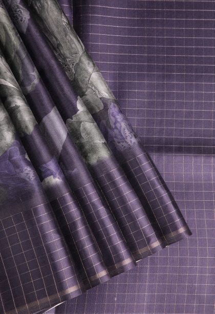 Berry Blue Jute Sarees with Silver Zari Floral Patterns