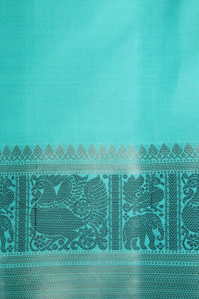 Sky Blue Soft Silk Saree with Silver Zari Floral Puttas view 3