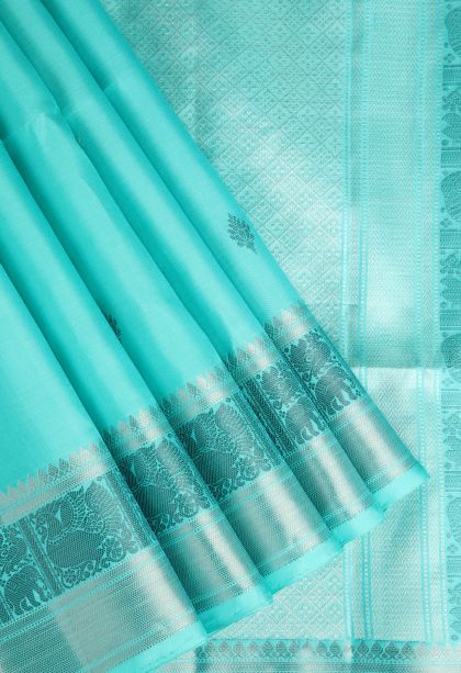 Sky Blue Soft Silk Saree with Silver Zari Floral Puttas
