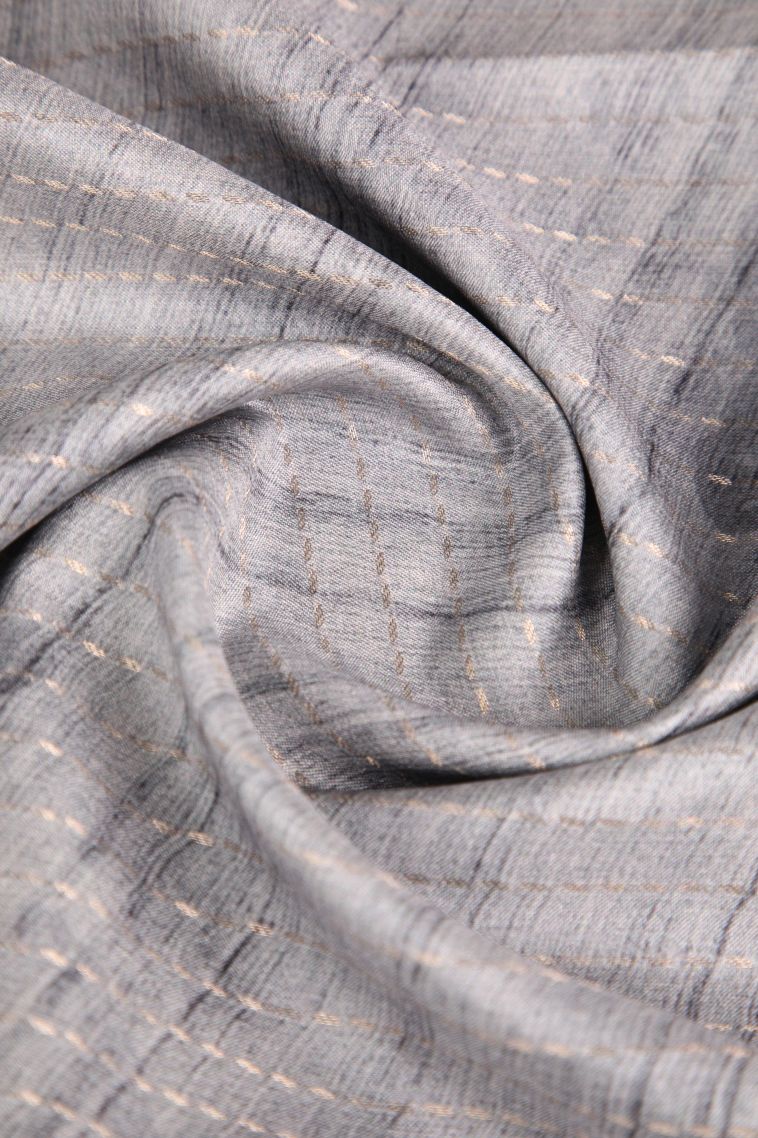 Gray Black Semi Tussar Silk Gold Zari with Floral Patterns view 4