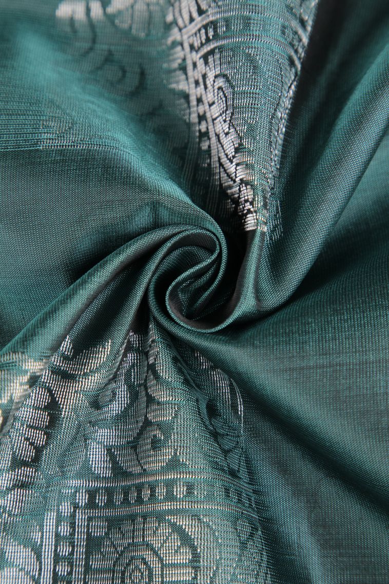 Ocean Blue Soft Silk Saree Silver Zari with Floral Puttas view 4