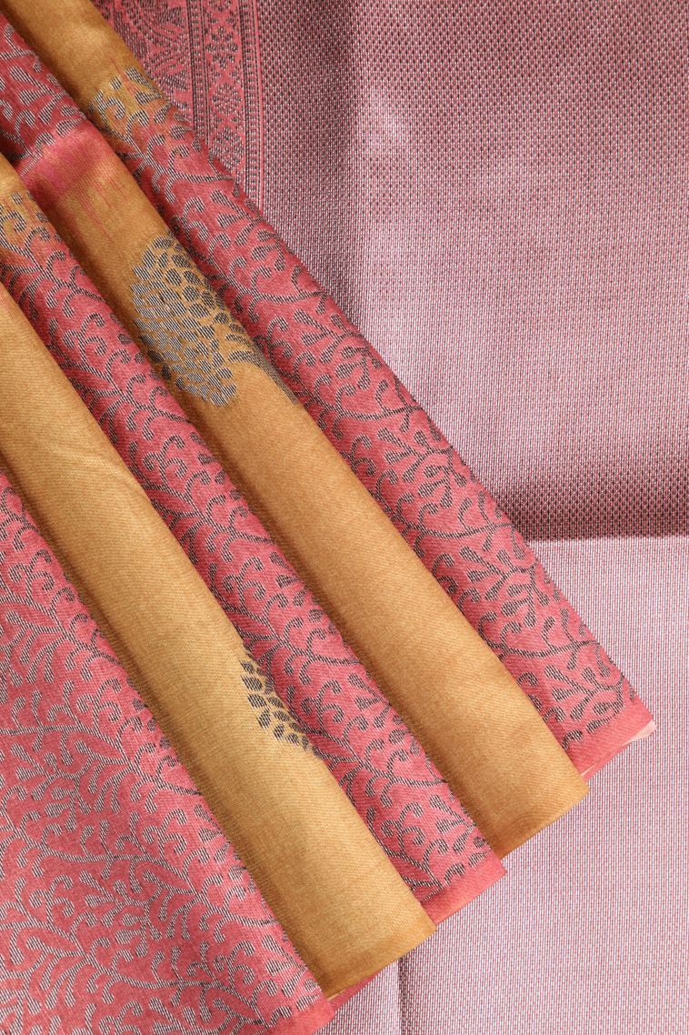 Blush Red Semi Tussar Silk with Antic Zari Tree Mottif