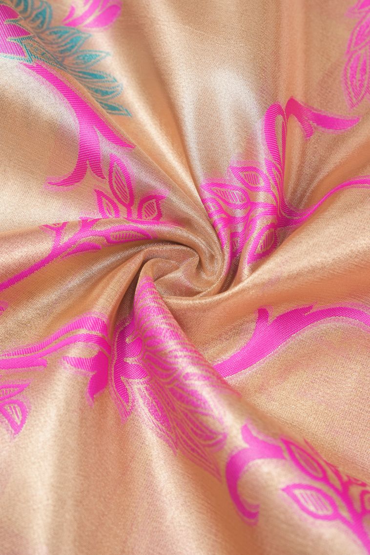 Sepia Yellow Apoorva Silk Sarees with Gold Zari Floral Patterns view 4