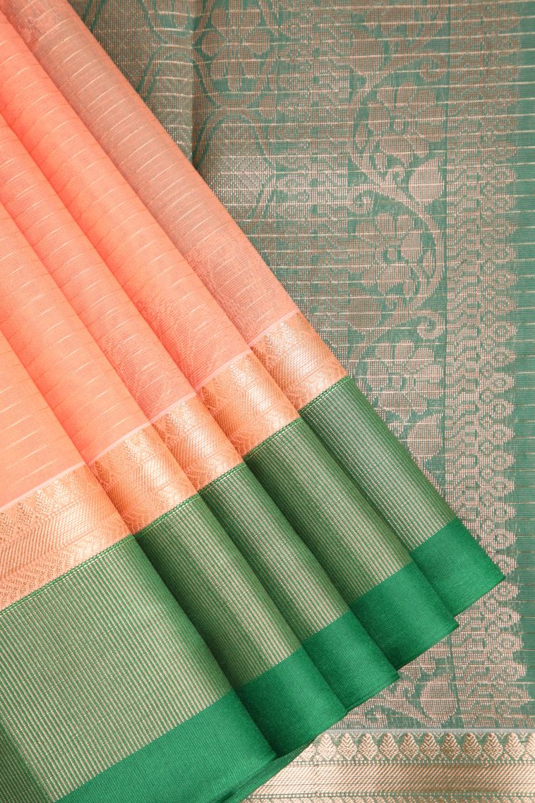 Flamingo Pink Silk Cotton Sarees with Copper Zari Floral Patterns