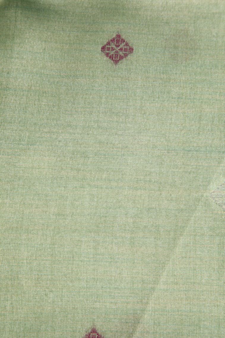 Pista Green Semi Tussar Silk with Silver Zari Stripes view 3