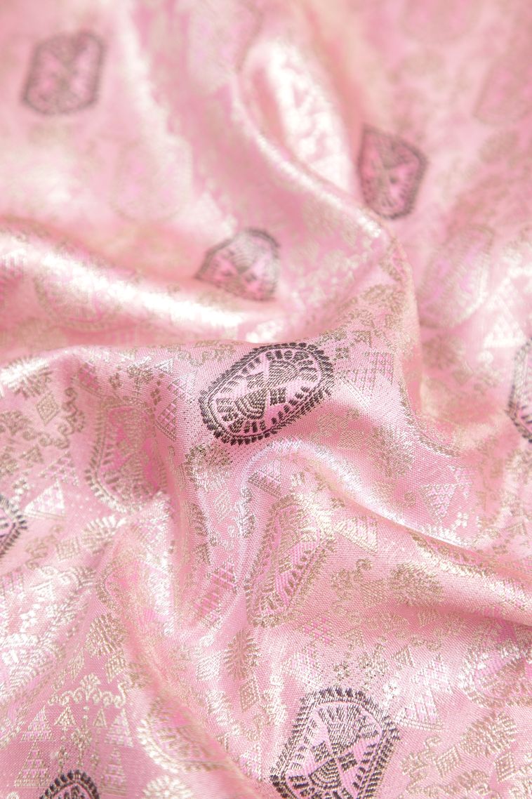 Ballet Pink Apoorva Silk Sarees with Copper Zari Floral Puttas view 4