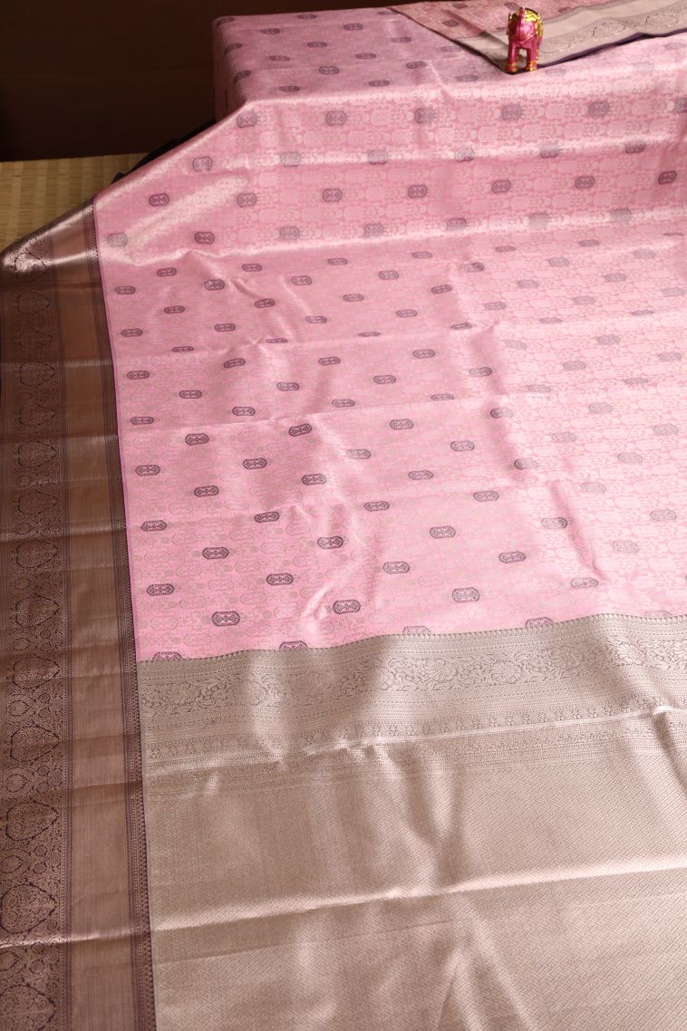 Ballet Pink Apoorva Silk Sarees with Copper Zari Floral Puttas view 2