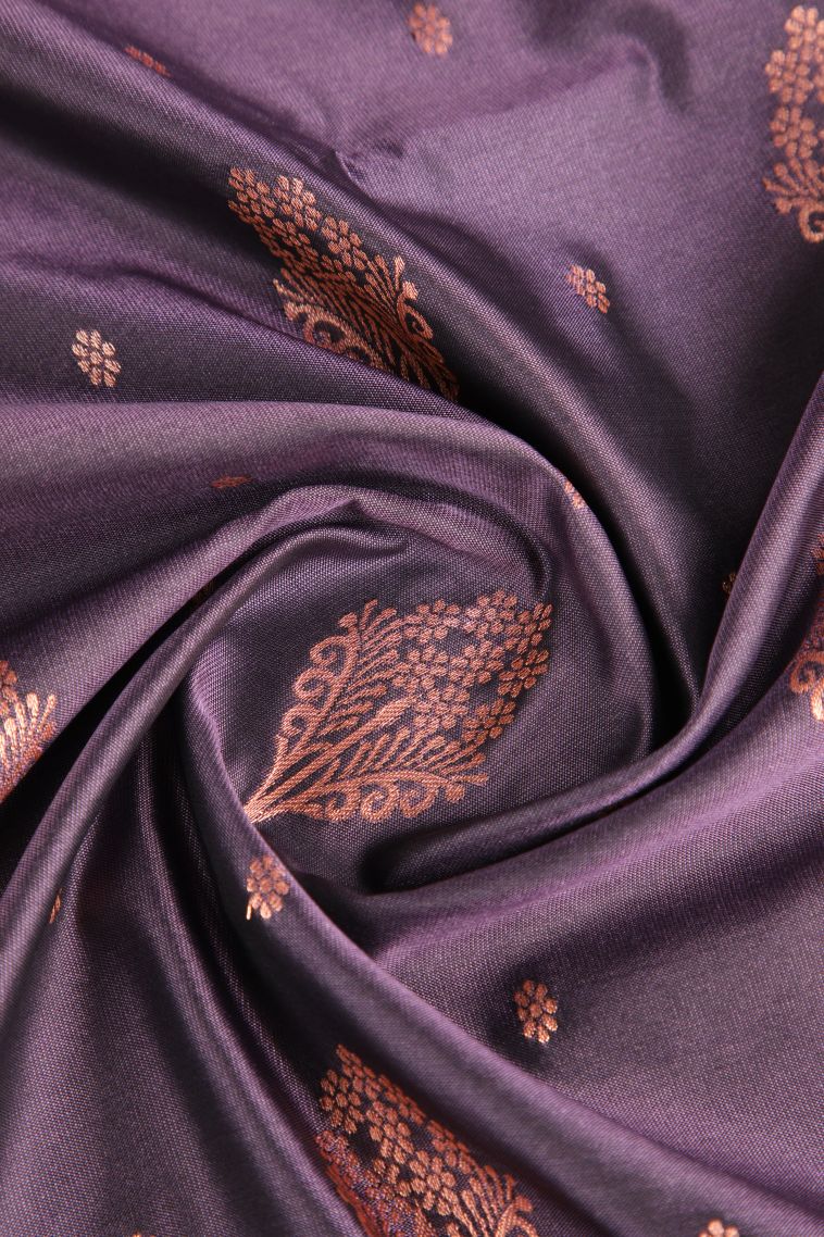 Mauve Purple Apoorva Silk Sarees with Copper Zari Floral Puttas view 4