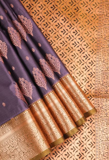 Mauve Purple Apoorva Silk Sarees with Copper Zari Floral Puttas