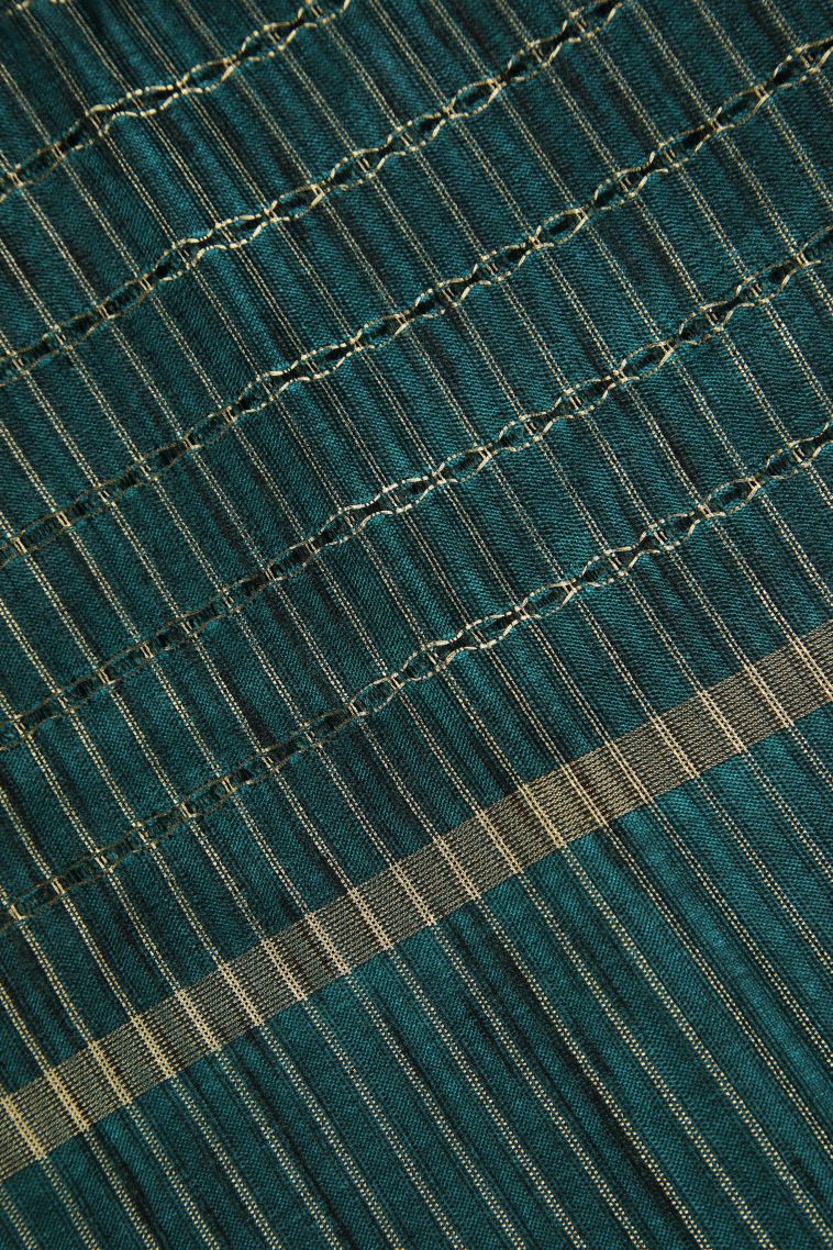 Teal Blue Semi Tussar Silk Gold Zari with Kodi Pattern view 3