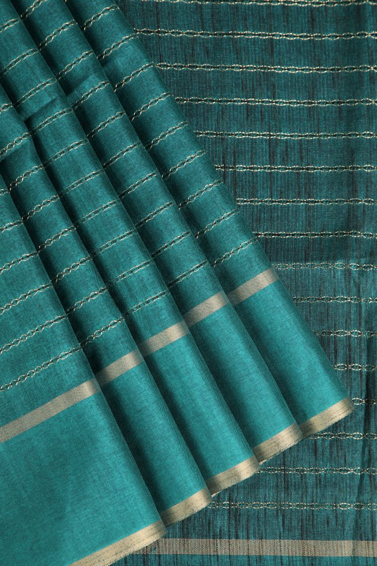 Teal Blue Semi Tussar Silk Gold Zari with Kodi Pattern view 1