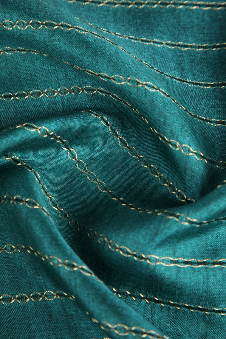 Teal Blue Semi Tussar Silk Gold Zari with Kodi Pattern view 4
