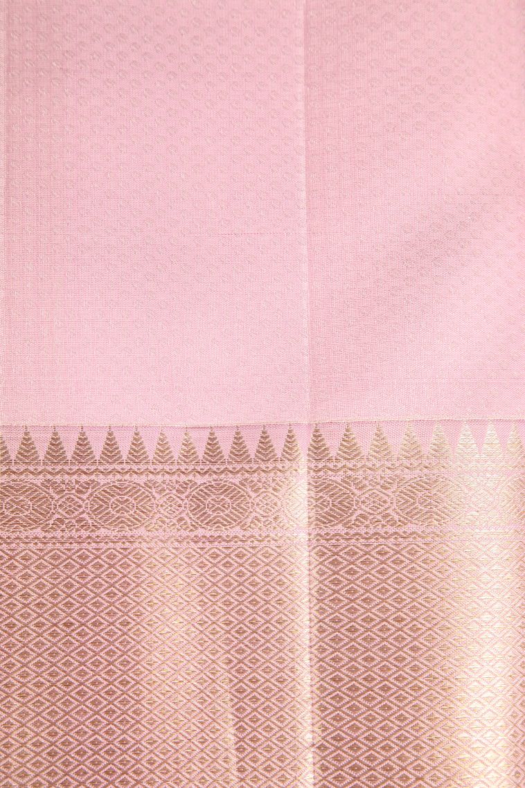 Lemonade Pink Kanchipuram Silk Sarees Gold Zari with Floral Patterns view 3