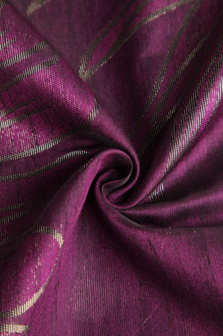 Magenta Purple Jute Sarees with Silver Zari Floral Patterns view 4