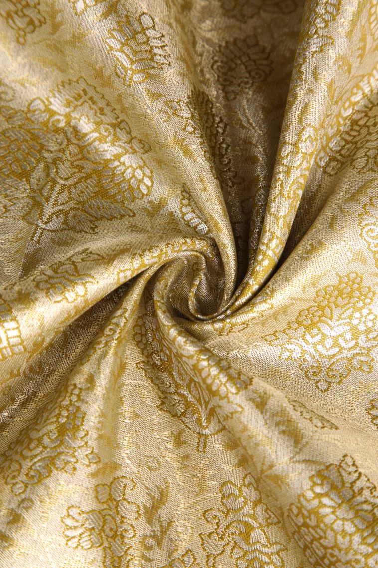 Biscotti Yellow Apoorva Silk Sarees with Silver Zari Floral Patterns view 4