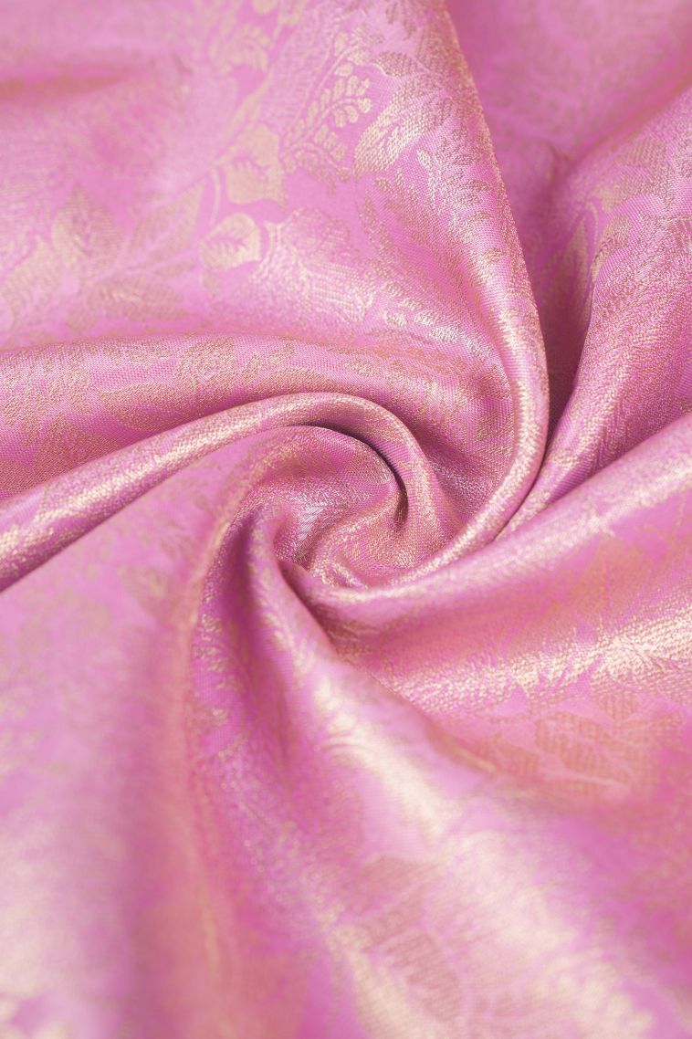 Lemonade Pink Apoorva Silk Sarees with Gold Zari Leaf Pattern view 4