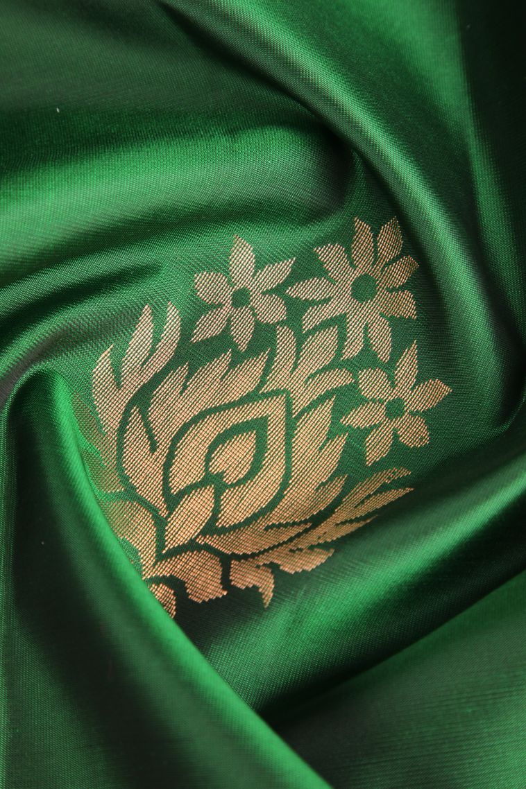 Basil Green Soft Silk Saree with Copper Zari Floral Patterns view 4