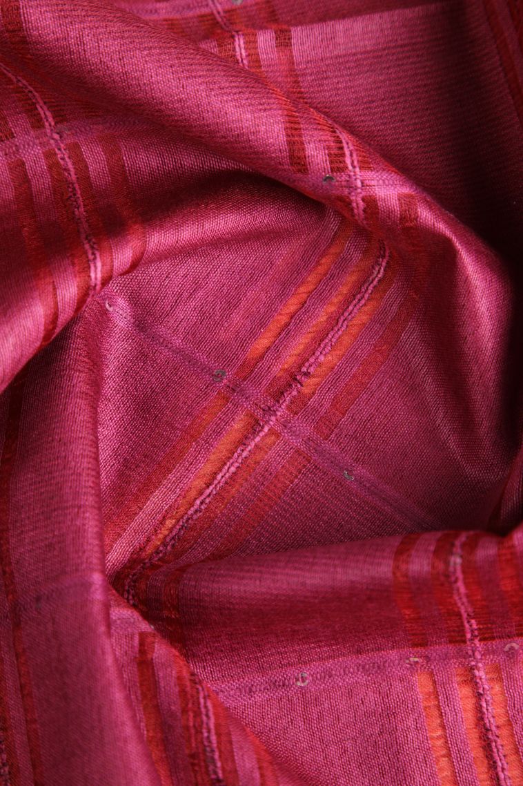 Punch Pink Linen Saree with Without Zari Zari Stripes view 4