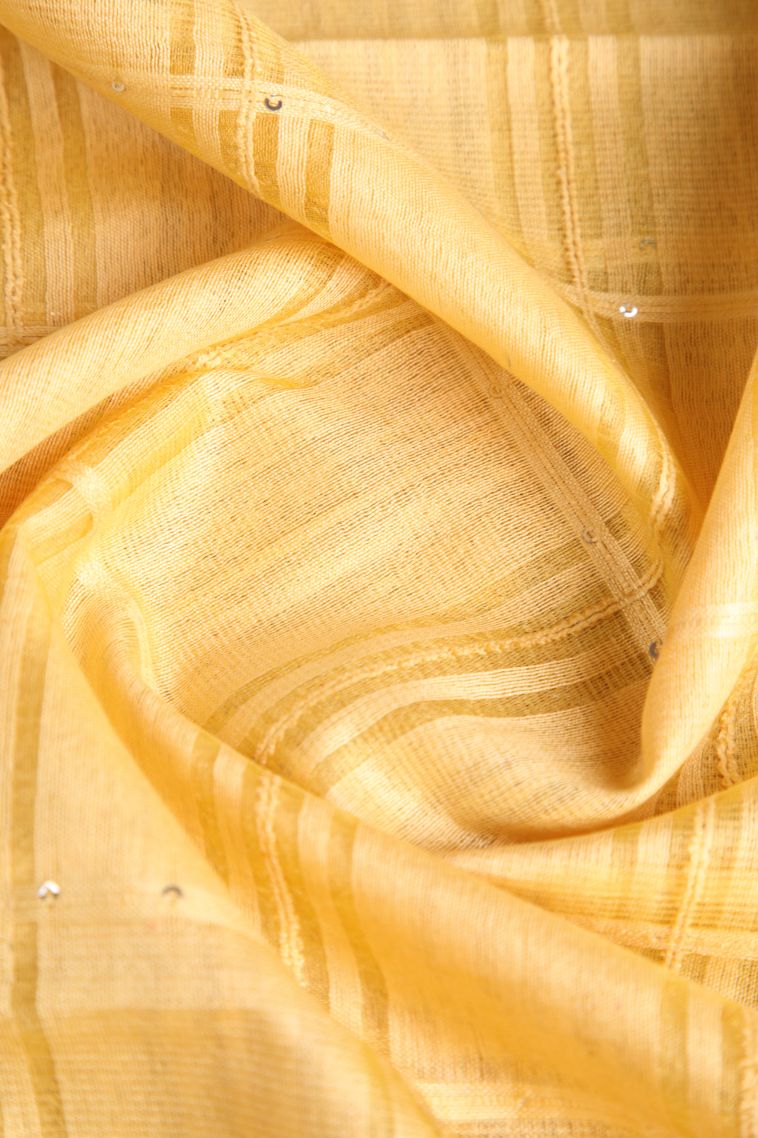 Macaroon Yellow Linen Saree with Without Zari Zari Stripes view 4