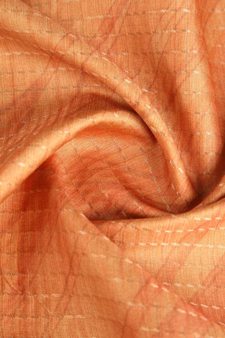 Apricot Orange Semi Tussar Silk Gold Zari with Zari Puttas view 4