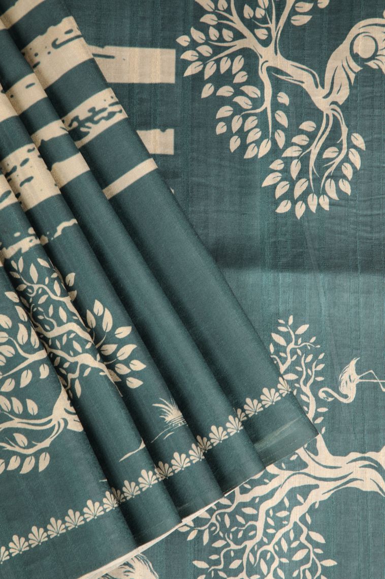 Seaweed Green Jute Sarees with Without Zari Zari Pathik Motifs view 1