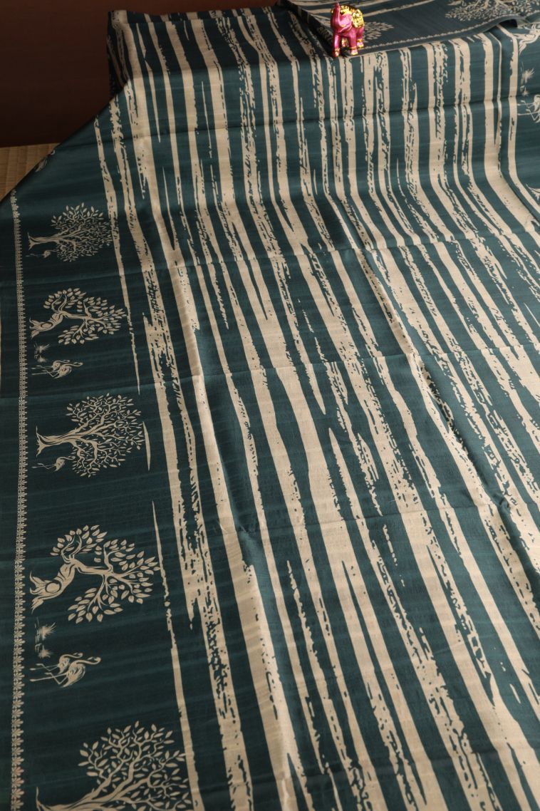 Seaweed Green Jute Sarees with Without Zari Zari Pathik Motifs view 2