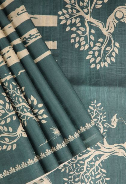 Seaweed Green Jute Sarees with Without Zari Zari Pathik Motifs