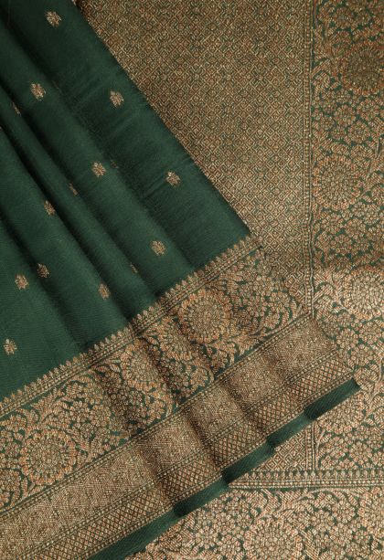 Juniper Green Banaras Sarees Antic Zari with Floral Puttas
